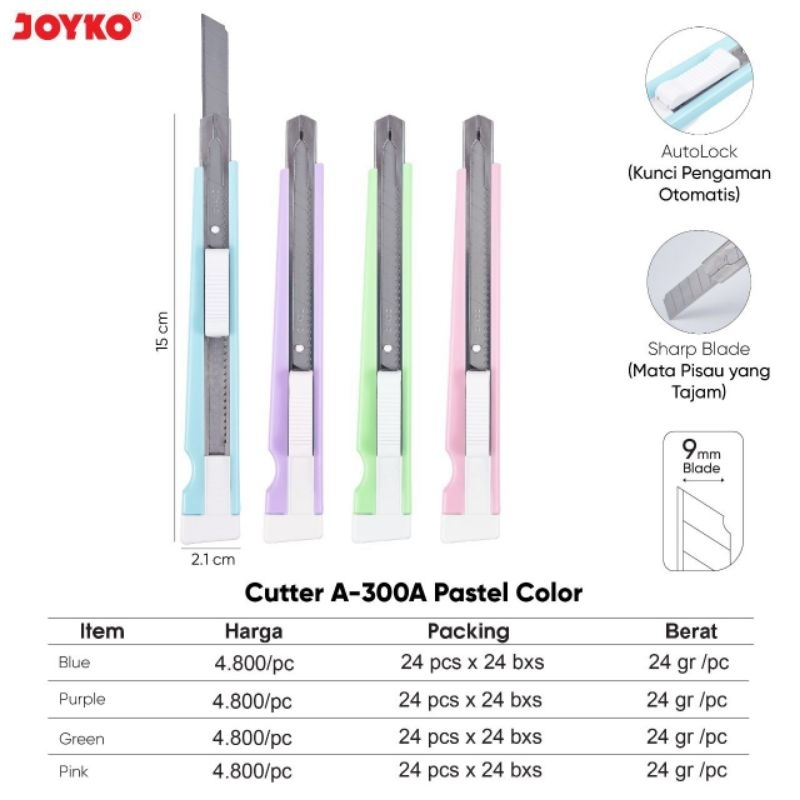 

Cutter A300A Kecil Joyko Pastel / Cutter Pemotong Joyko Pastel Color