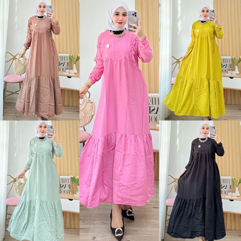 GAMIS AZZURA BAHAN TWILL ORI PREMIUM KANCING DEPAN REMPEL SUSUN