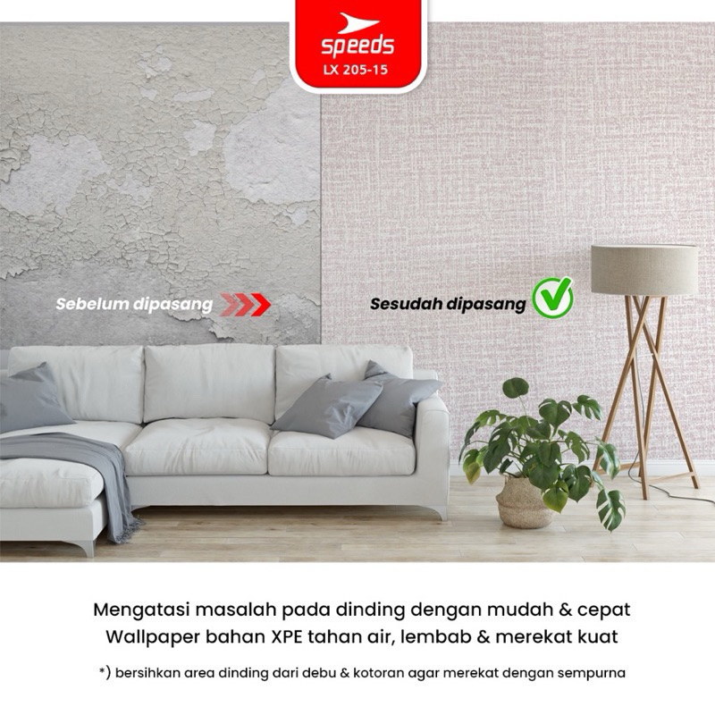 SPEEDS Wallpaper Dinding Foam Roll Motif Kain Linen Wallpaper Stiker Dinding Kamar Tidur 205-15