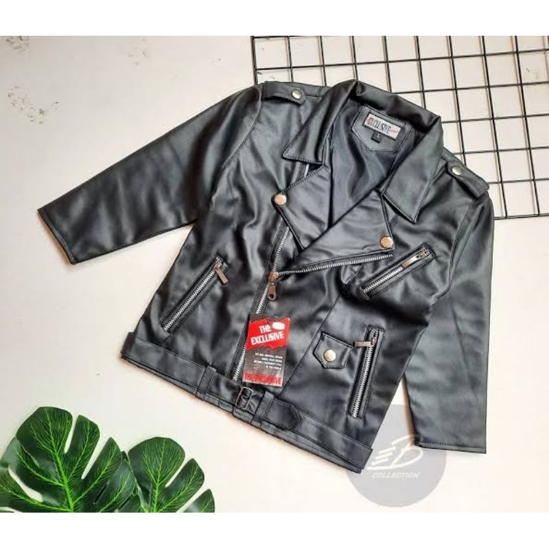 Jaket Kulit Anak Usia 1 s.d. 3 Tahun Laki-laki Perempuan Bahan Sintetis Model Changcuters Rock & Rol