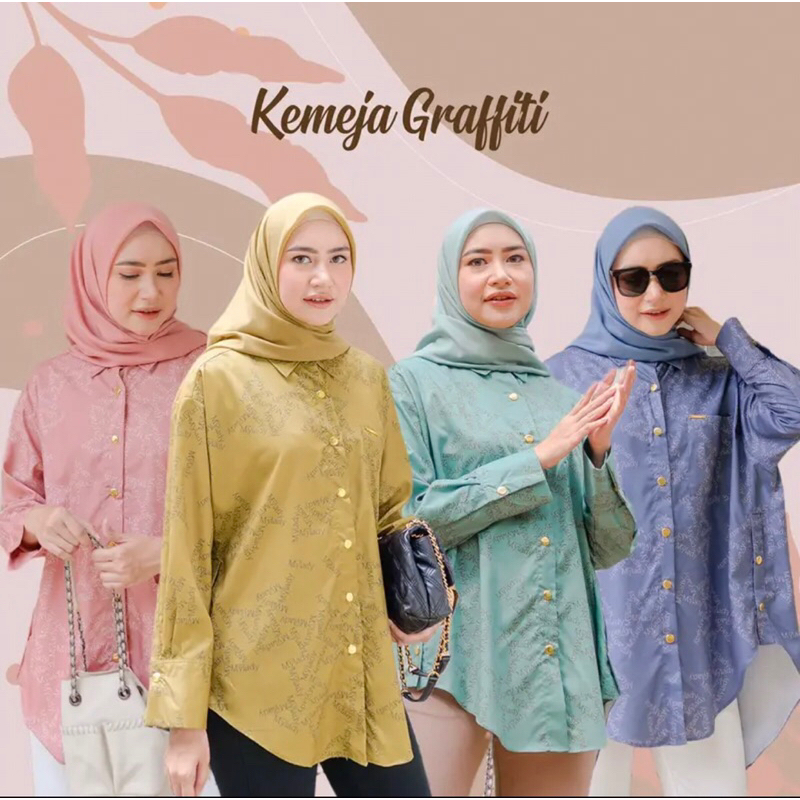 Mylady Hijab Kemeja Graffiti Atasan Muslim Wanita
