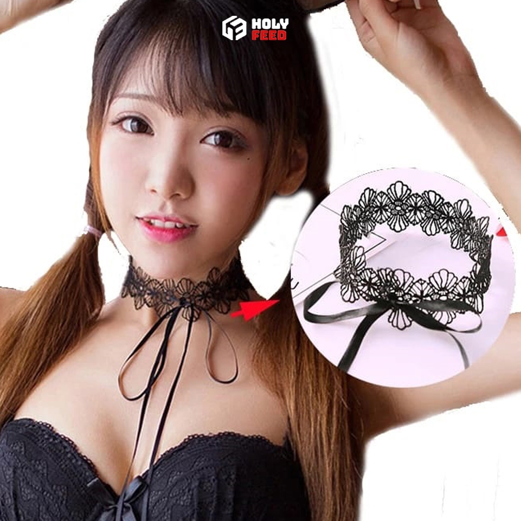 Kalung Renda Ghotik Etnik Hitam-Putih Ghotic Ethnic Kain Renda Lace Necklac Gaun