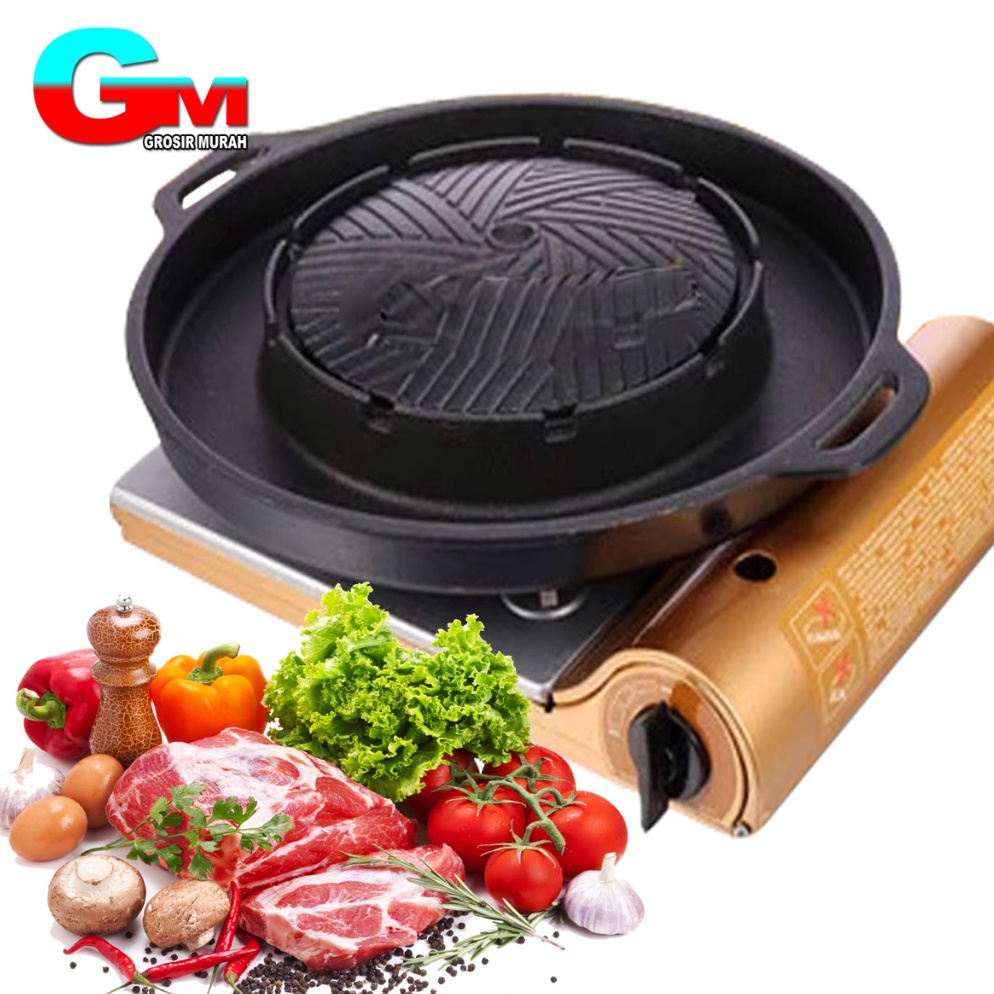 Kemasan Baru BBQ Plate Korean  Grill Pan Korea Barbecue Multifungsi Alat Steamboat Shabu Hot Pot Gri
