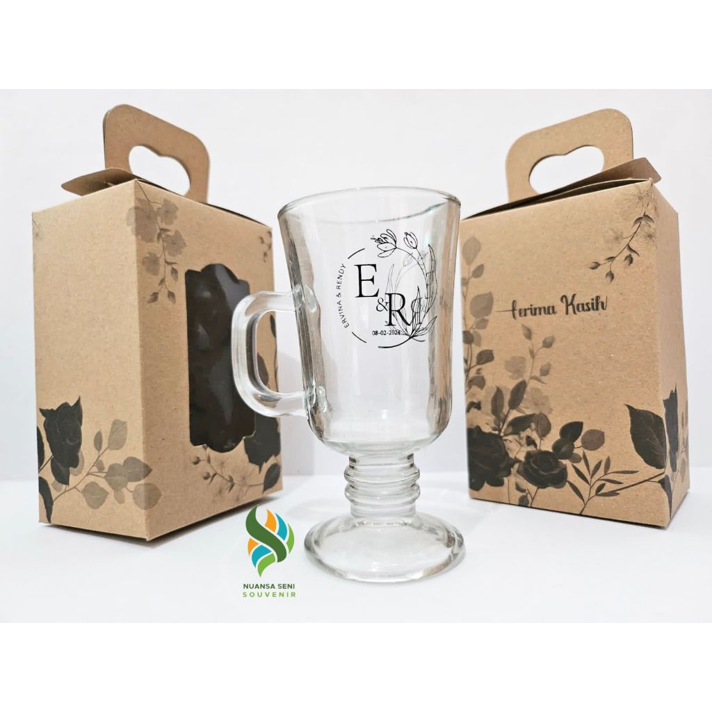Souvenir Gelas IRISH Coffee Latte Gelas Kopi Kaca Cangkir Kopi Susu Glass Cafe Aesthetic Sablon