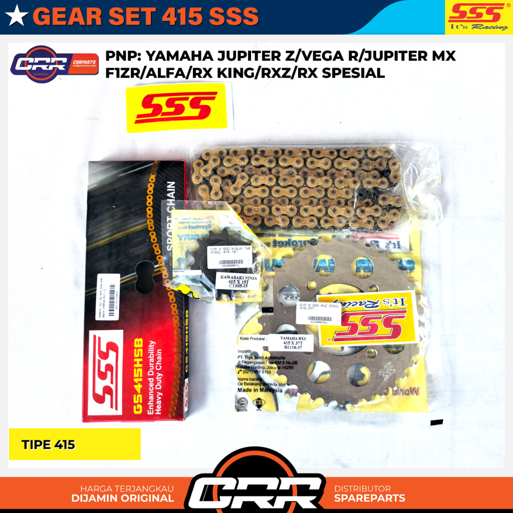 Gear Set Gir Satu Paket 415 SSS Yamaha Jupiter Z RX King F1ZR Jupiter MX Vega R Force 1 Alfa Ukuran 
