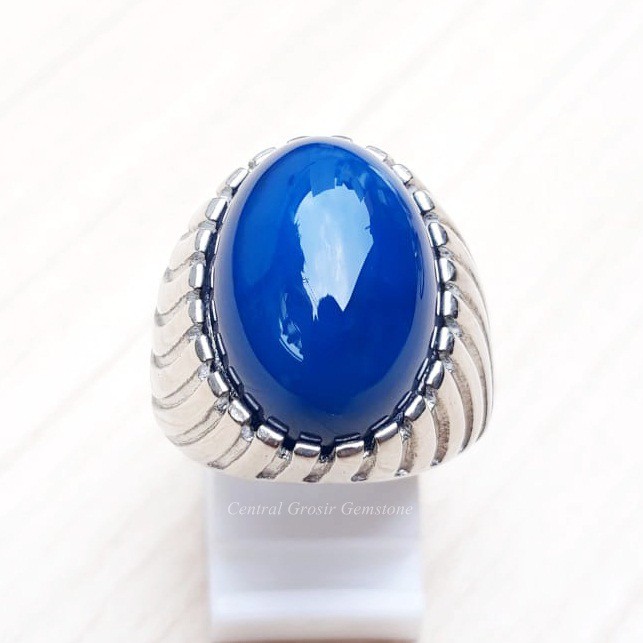 Cincin Batu Natural Blue Mizone Biru Legend Chalcedony Top Color