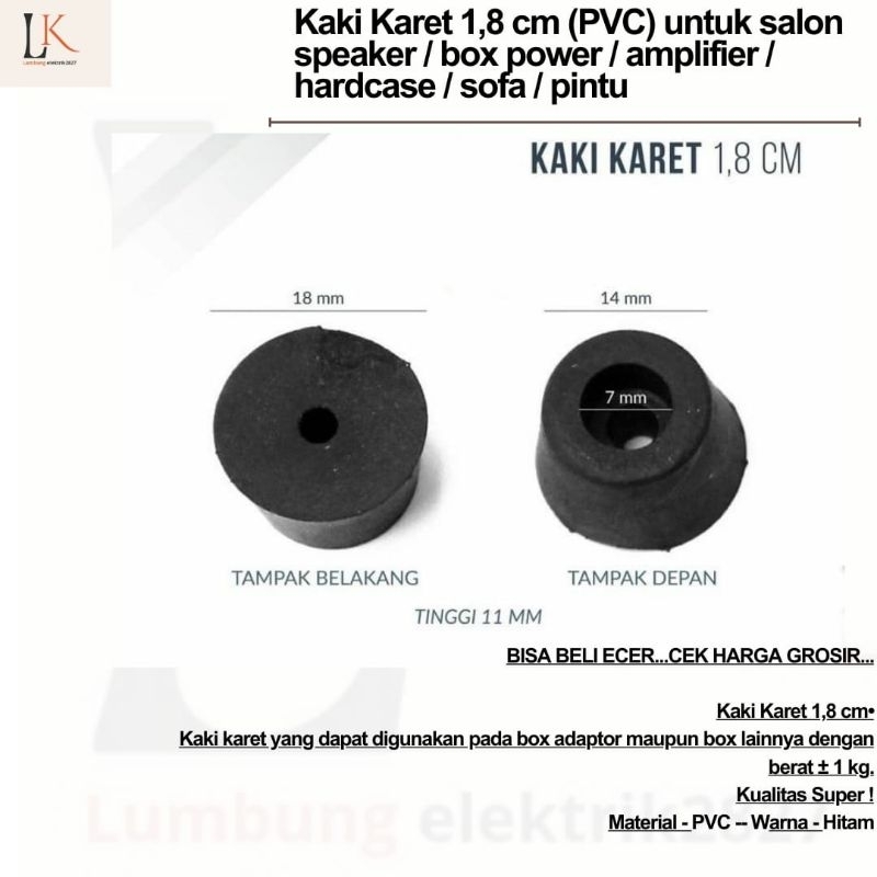 Kaki Karet 1,8 cm (PVC) untuk salon speaker / box power / amplifier / hardcase / sofa / pintu