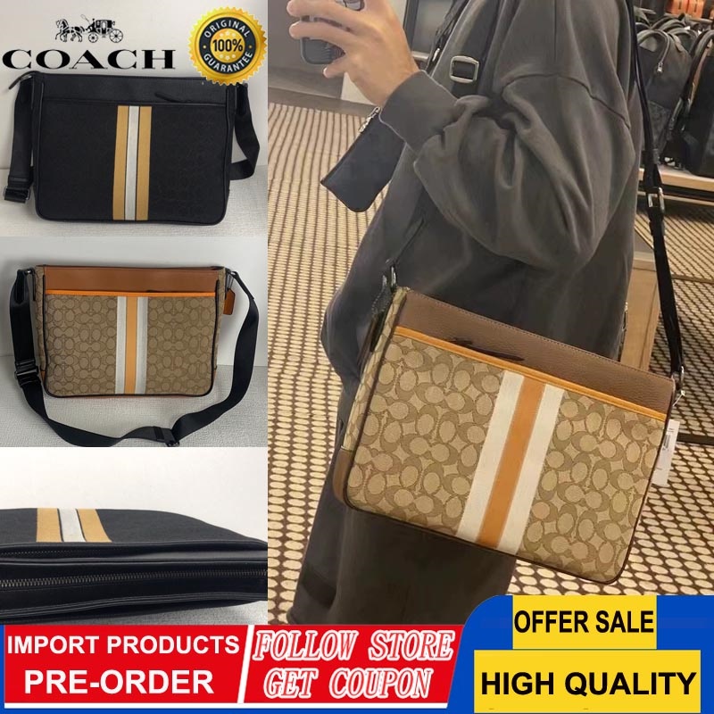 Coach Tas Messenger Pria VARSITY Bergaris THOMPSON Fashion Tas Bahu Serbaguna C5291