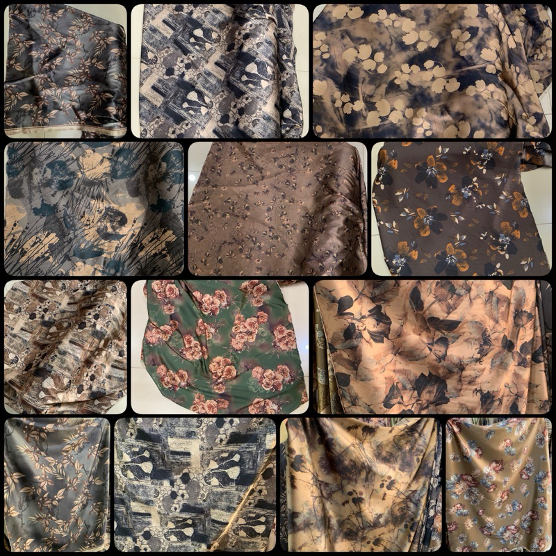 Bahan Kain Armani Silk Ecoprint brown mewah / armany silk abstrak / kain silk meteran / bahan gamis