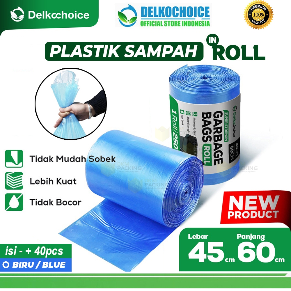 Kantong Plastik Sampah Biru Roll Trash Bag Jumbo Delkochoice 45x60cm