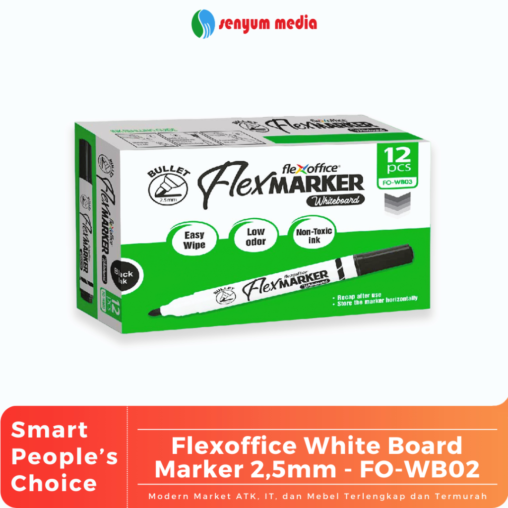 

Flexoffice White Board Marker 2,5mm - Hitam / Merah / Biru - FO-WB02 (1 Pack Isi 12 Pcs) (S:DZN)