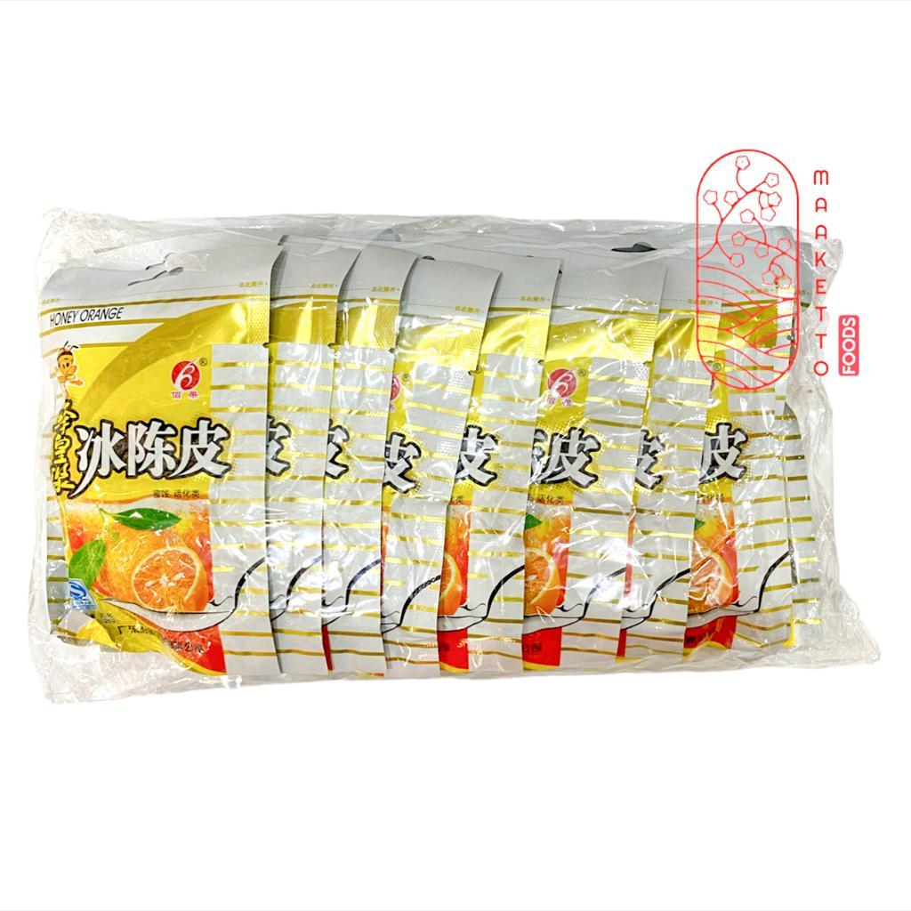 

Manisan Kulit Jeruk Madu Bai Guo / Kulit Jeruk Mandarin Kering [1 Pack isi 20 Bks]
