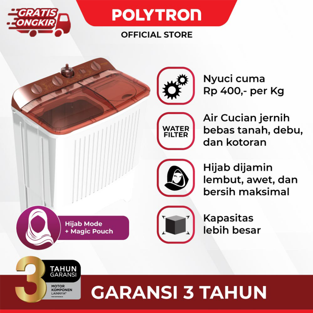 Mesin cuci POLYTRON Primadona Giant 2 tabung 7 Kg PWM 7072N