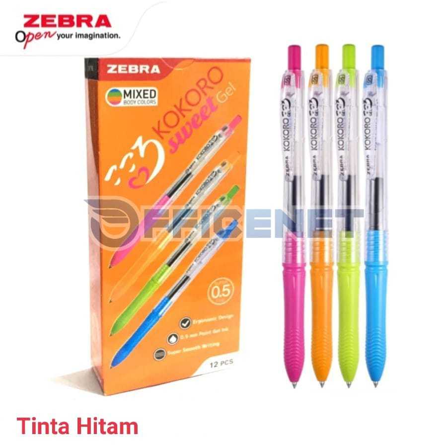 

BOLPEN KOKORO 0.5 MM PULPEN ZEBRA PEN TINTA HITAM BARREL WARNA WARNI