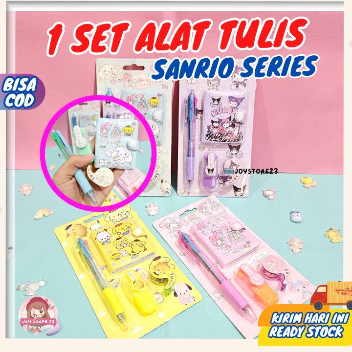 

ATK 1 Set /Stationary Set Sanrio 4 in 1/Alat Tulis Set/ Diary Memo/ Pena 4 warna/ATK