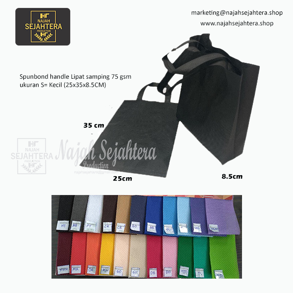 

SBLS 02 – Goodiebag Spunbond Handle Lipat Samping 75 gsm S 25X35X8.5CM