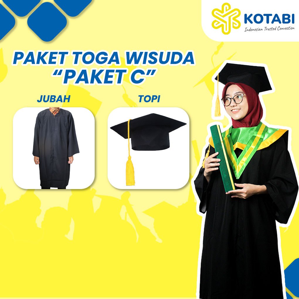 Paket Toga Wisuda Dewasa Satuan Paket Perlengkapan Wisuda Hijau Lis Kuning, Jubah, Topi