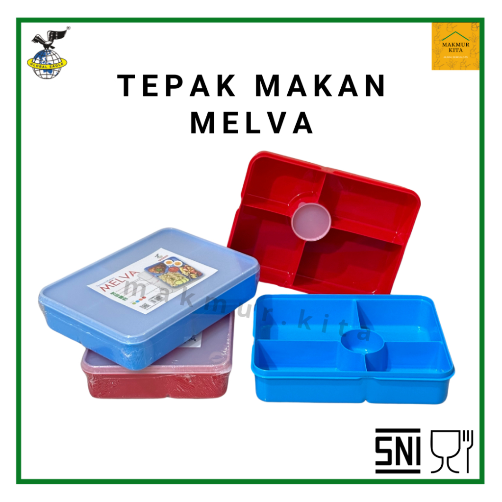 Tempat Makan Sekat 5 Melva Plastik Global Eagle / Kotak Bekal Makan Anti Tumpah / Lunch Box Anak / T