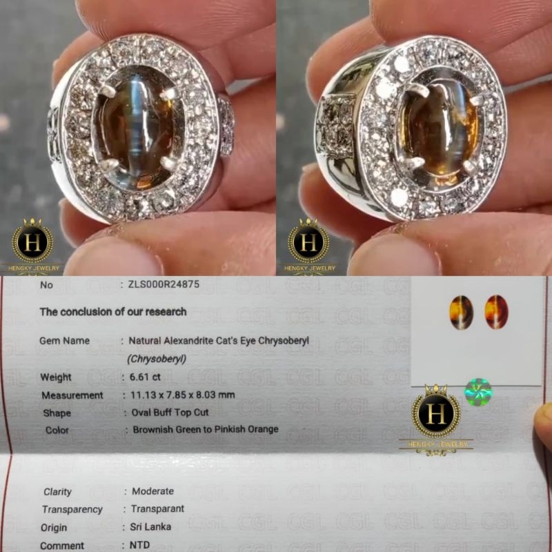 Batu Alexandrite Cat's Eye Chrysoberyl Semi Honey Color Tabur Diamond