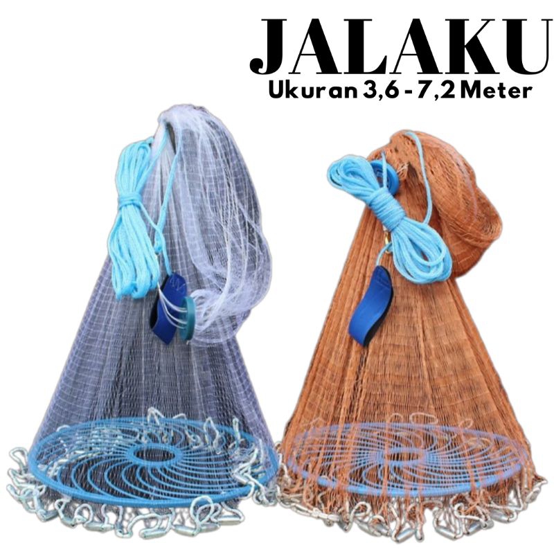 JALAKU JARING PANCING IKAN LEMPAR FISHING THROW NET CAGE UKURAN 3,6 METER - 7,2 METER