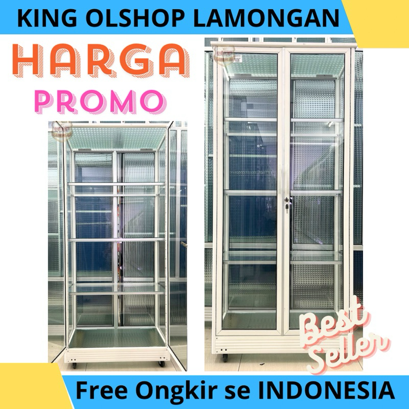 Rak Boneka Putih / Hitam Kaca Bening Roda / Piala [LAMONGAN]