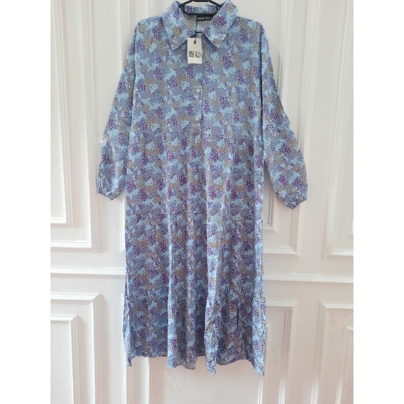 midi dress rayon motif bunga kecil adem terbaru