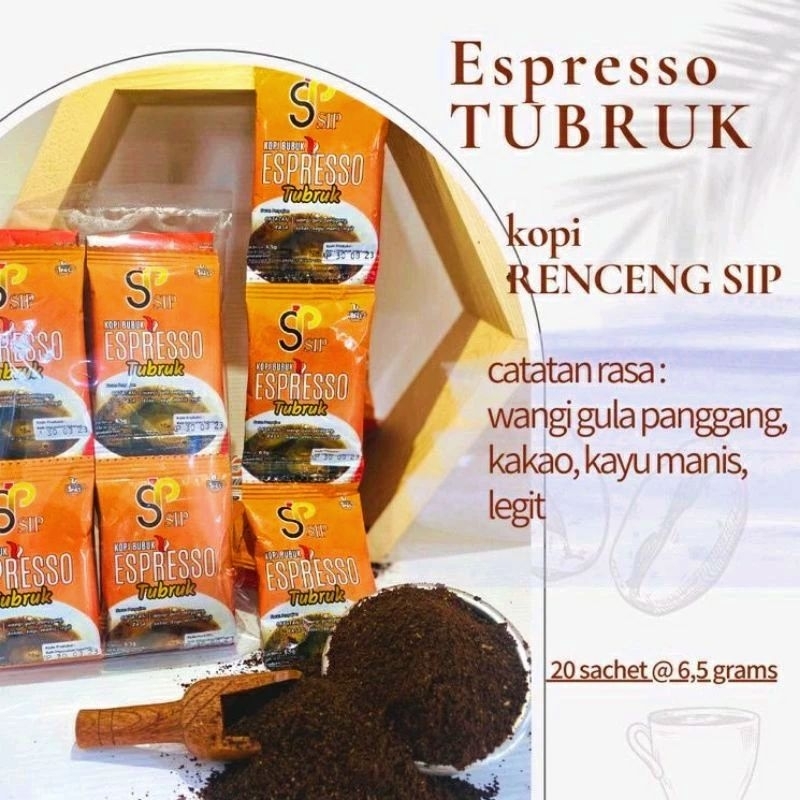 

kopi Espreso tubruk SIP isi 20 sachet 20x6.5 gram
