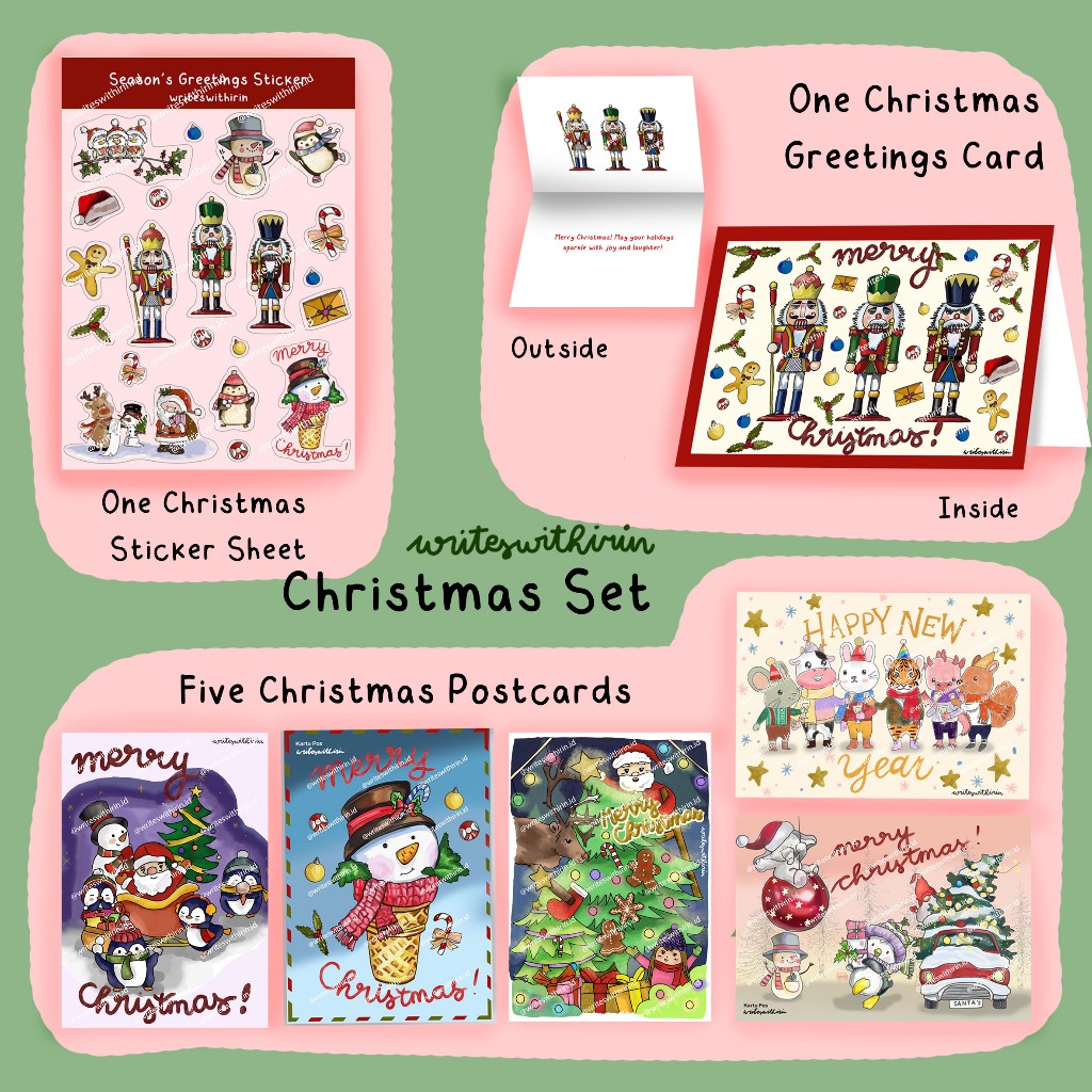 

(writeswithirin) Christmas Set Postcards, Stickers, Greeting Cards.