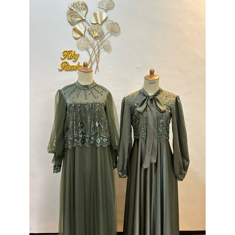 Gaun Pesta Muslim Hijau Army by Kiky Rizuky