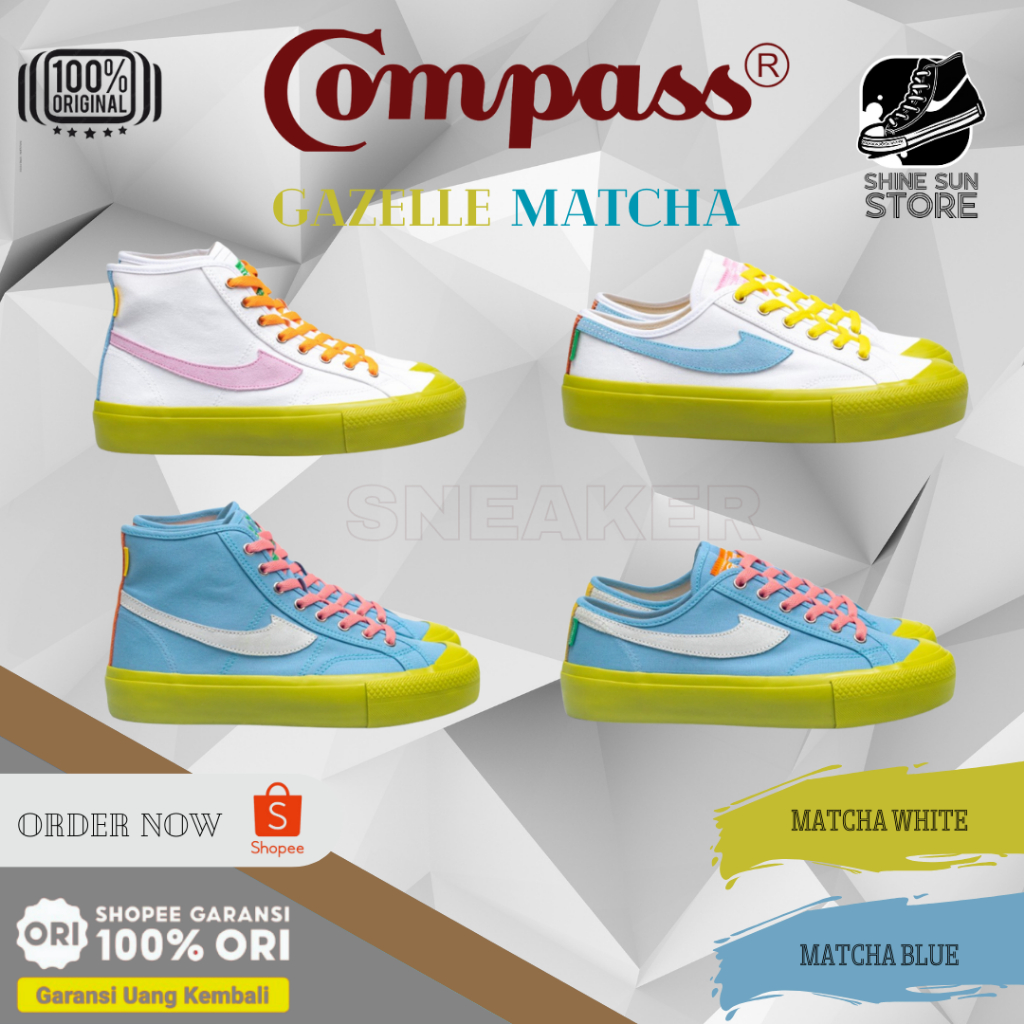 [ORIGINAL] Sepatu Compass Gazelle Low // High // Matcha White // Matcha Blue