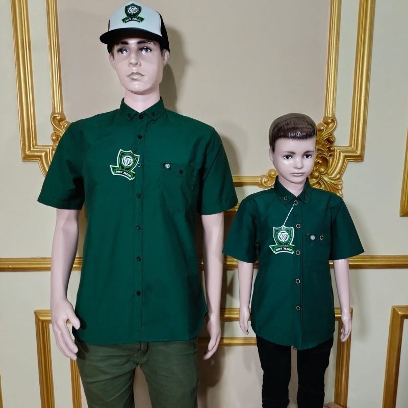 Kemeja Hijau Botol Couple Keluarga Ayah Anak Lengan Pendek Baju Atasan Polos Ayah Anak Warna Hijau B