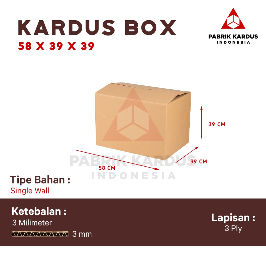 

Pabrik Kardus Box Packing Pindahan Karton Box 58cm x 39cm x 39cm Box Polos Double Wall