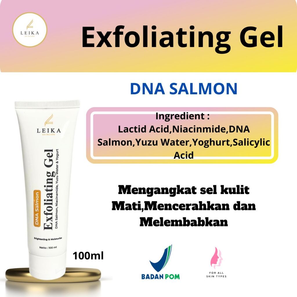 Eksfoliating Gel Wajah Pemutih BPOM Leika Skincare Untuk Wanita Pria With DNA Salmon Niacinamide Men