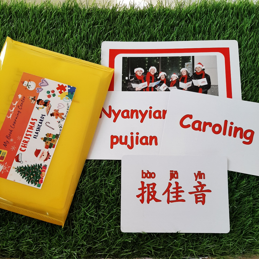Kartu Mainan Edukasi Anak // Flashcards SIZE JUMBO Tema Natal // Christmas 3 Bahasa untuk anak umur 