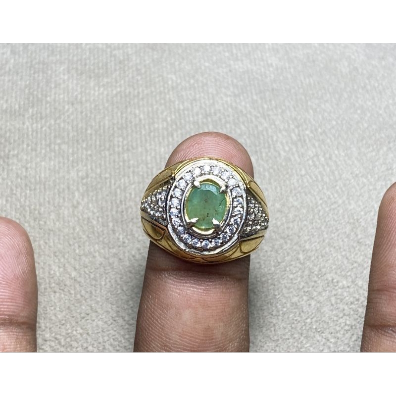 batu natural emerald beryl jamrud cincin batu zamrud dim 7.5x6