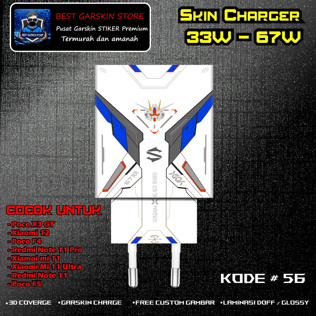 Skin Sticker Charger POCO X3 GT, POCO F4, Poco F5 Kode # 56-60 Motif Bisa Custom 