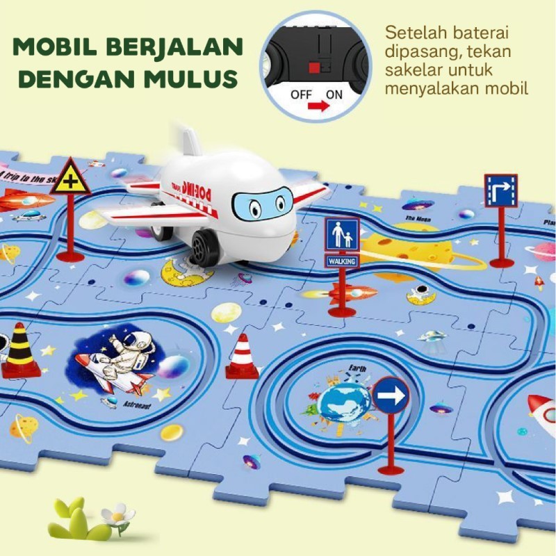 5pcs Mainan puzzle Anak DIY Puzzle Track Mainan Mobil Elektrik Trek Penyambungan Gratis Mobil Pesawat Perahu Cepat Automatic Move