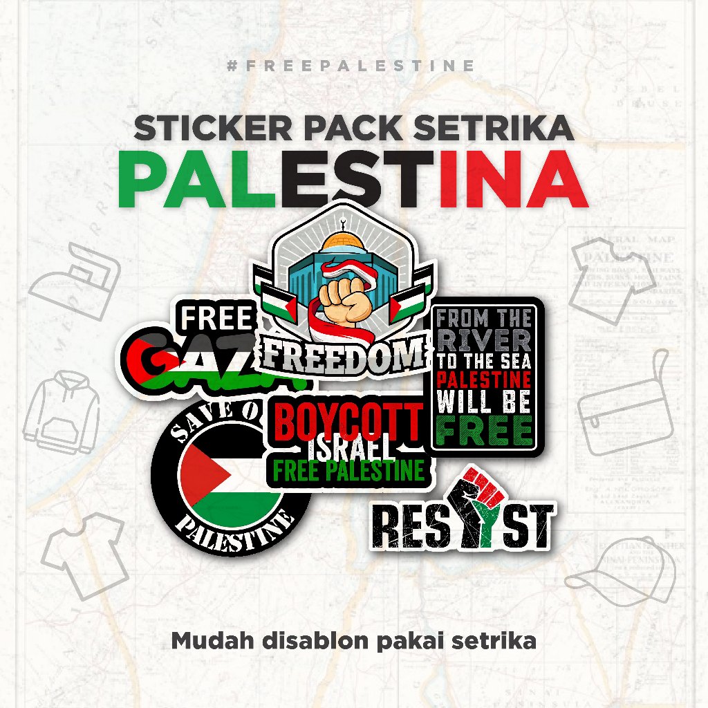 

Sticker Pack Setrika Palestina, Sticker Sablon, Sticker kaos