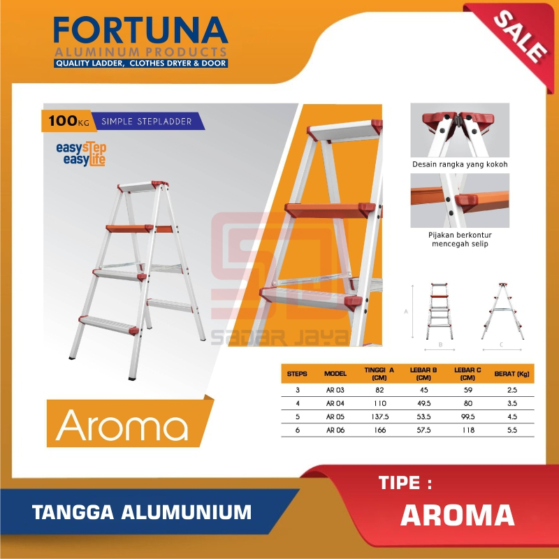 Tangga Lipat Aluminium 1 Meter Fortuna Aroma AR 05 Tangga Aroma Tangga Fortuna Tangga Lipat 137.5cm