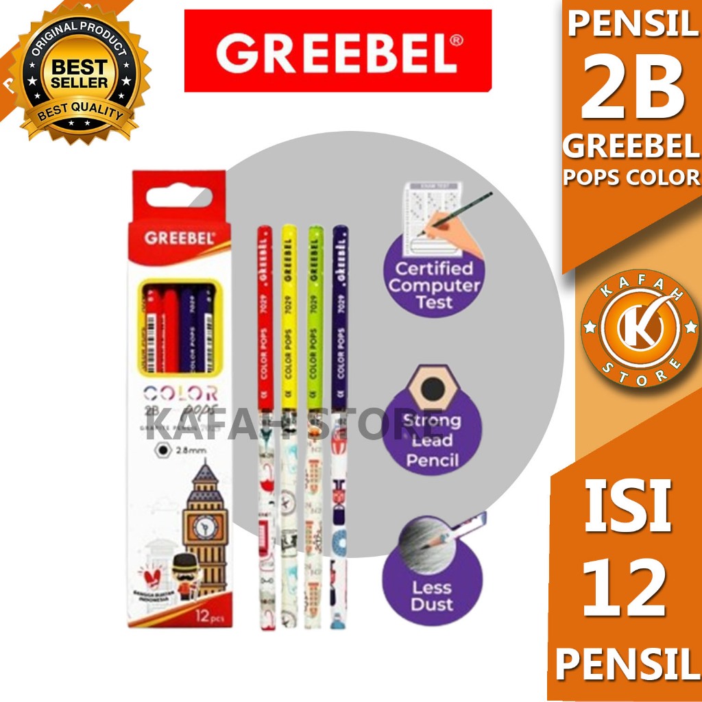 

PENSIL 2B GREEBEL COLOR POPS ( 7029 ) 2.8 mm 12 pcs KAFAH STORE