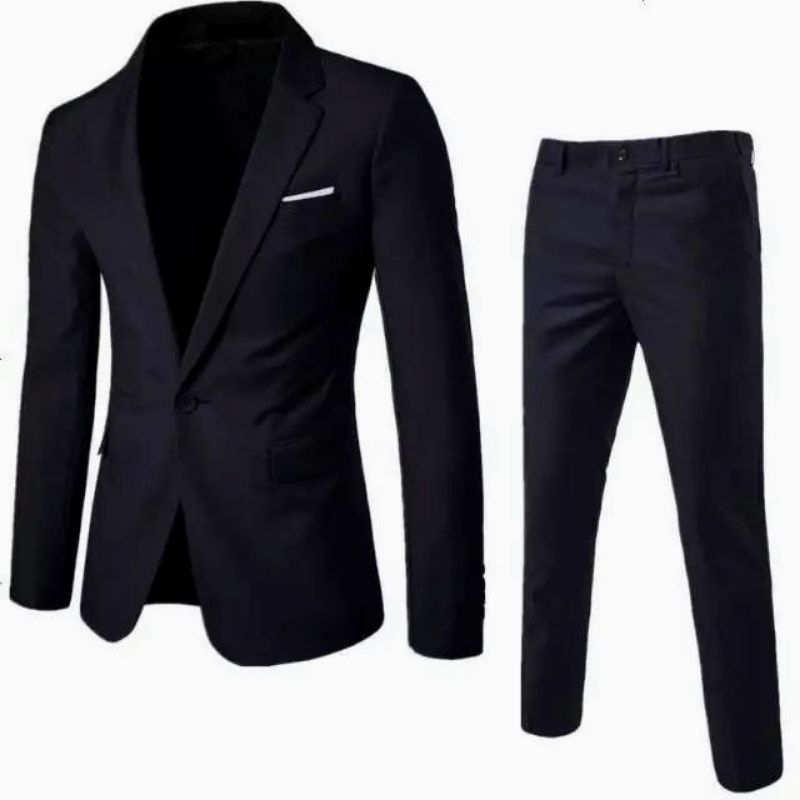Setelan Jas Pria Formal Warna Navy, Hitam, abu Tua, dan Maroon