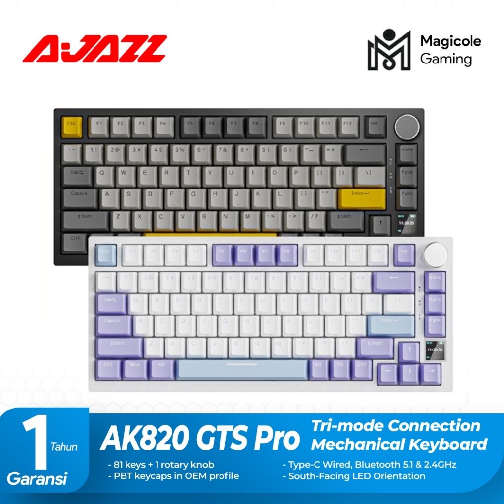 Ajazz Ak820 GTS Pro 75% Triple Connection Mechanical Gaming Keyboard