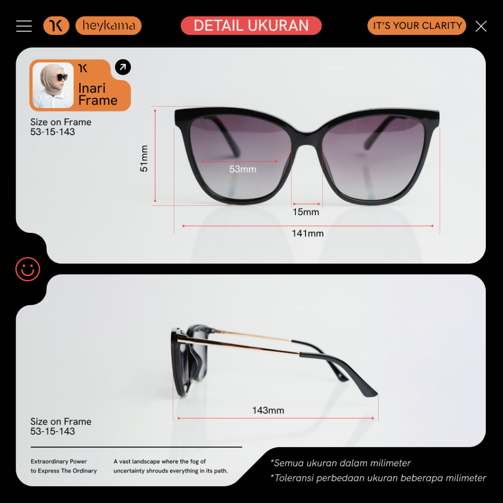 heykama - Frame Kacamata Clip On Inari - Kacamata Semi CatEye