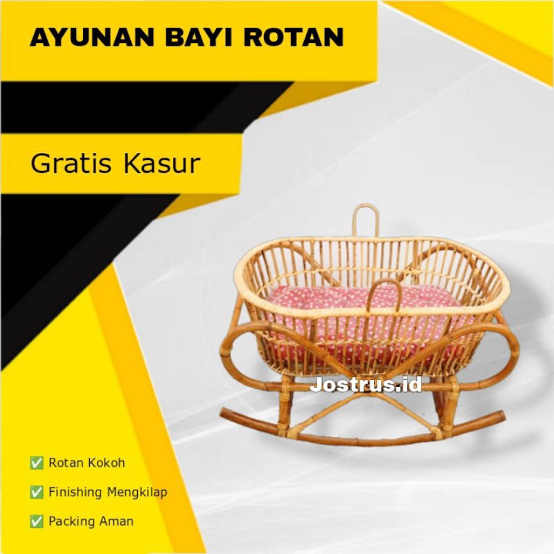 Ayunan Bayi Rotan Perahu GRATIS KASUR Balita FINISHING MENGKILAP / Tempat Tidur Goyang Anak Kecil Gr