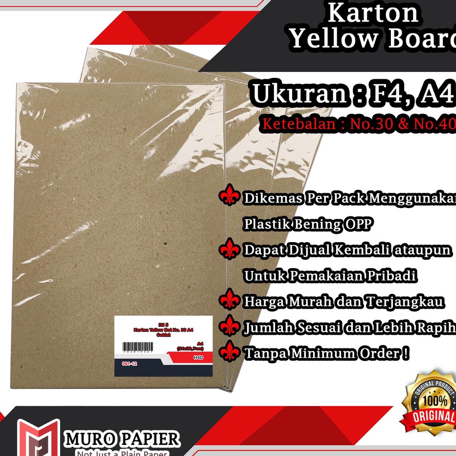 

Model Baru PER PAK ISI 5 Karton Yellow Board No 3 No 4 A4 F4 by Muro Papier