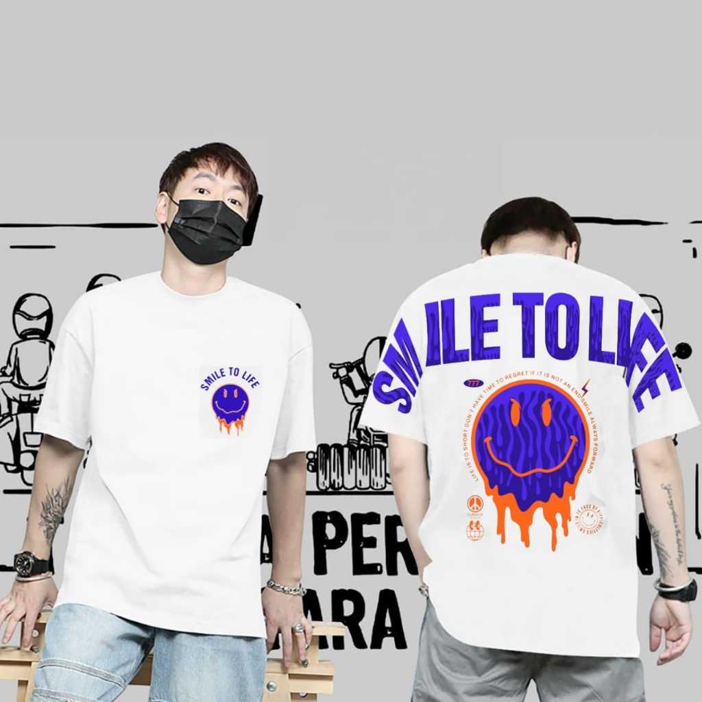Kaos T-shirt Pria Distro Premium Unisex Motif Smile To Life Stylish Keren Outfit Trendy