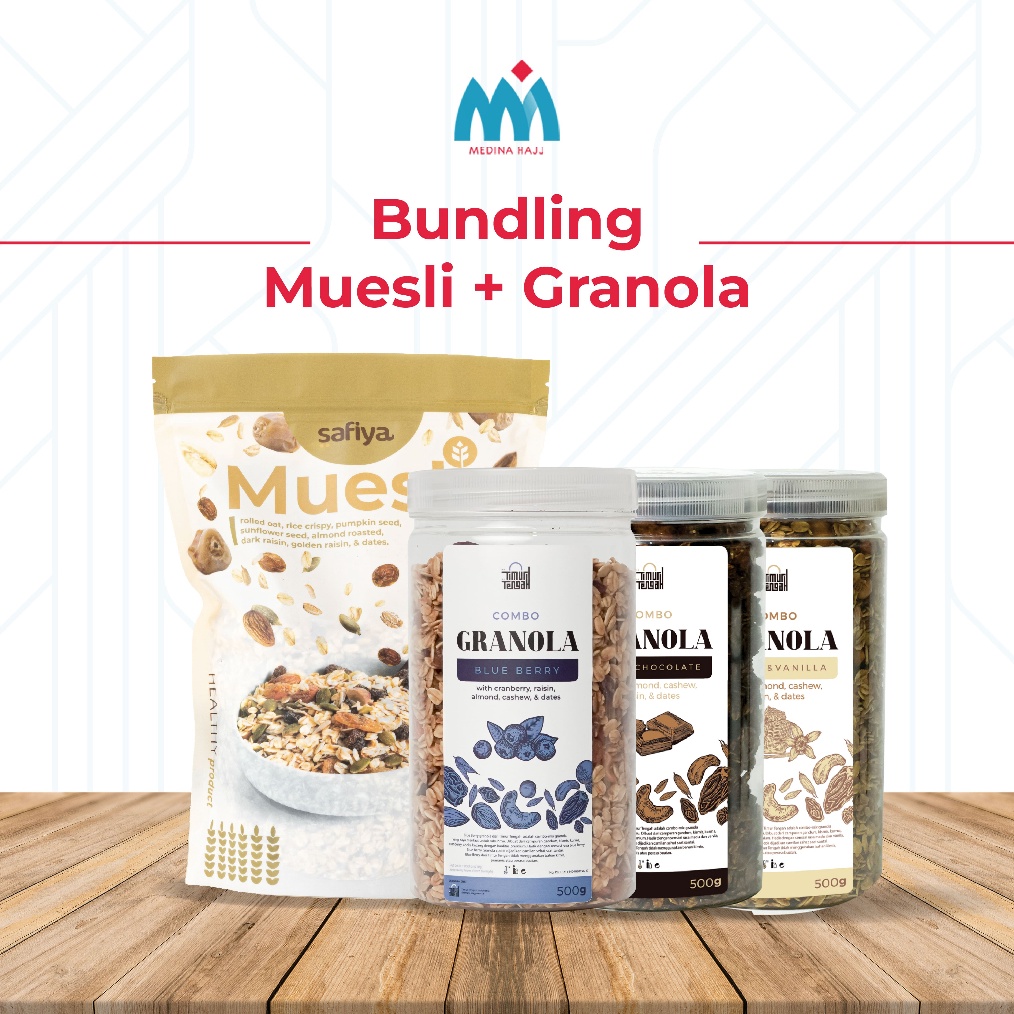 

Grosir Paket Hemat Special 2 IN 1 Muesli Safiya 5 gr Granola Timur Tengah 5gr