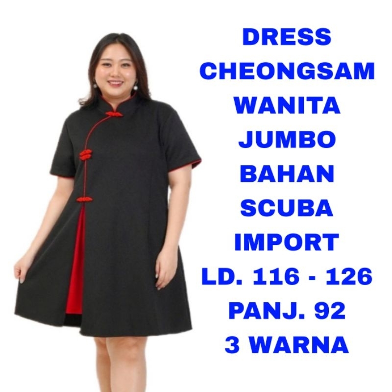 WK DRESS CHEONGSAM WANITA JUMBO LD. 105 110 120 125 BAJU IMLEK SINCIA NATAL