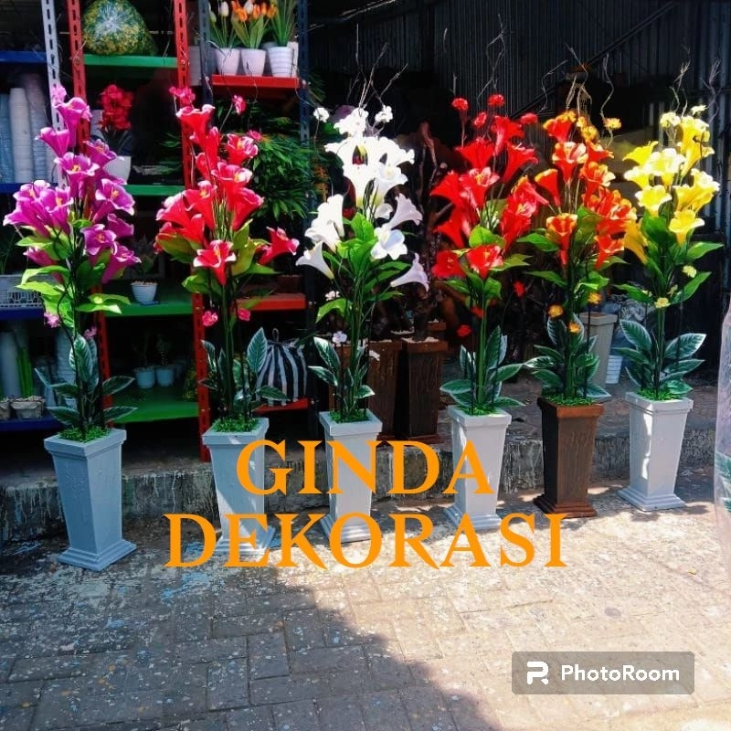 Bunga lyli artificial bunga terompet artificial tanaman hias plastik sudut ruangan