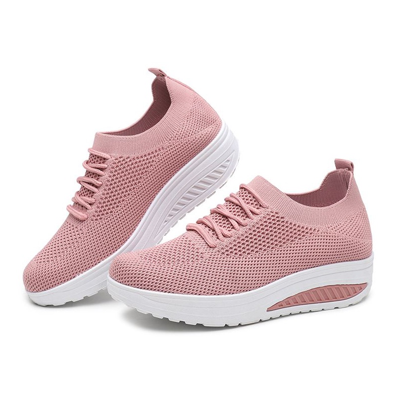 Termurah GROSIRCOD SEVENDAY SEPATU RAJUT WEDGES WANITA OLAHRAGA IMPORT CASUAL SPORT SHOES PINK FZ22